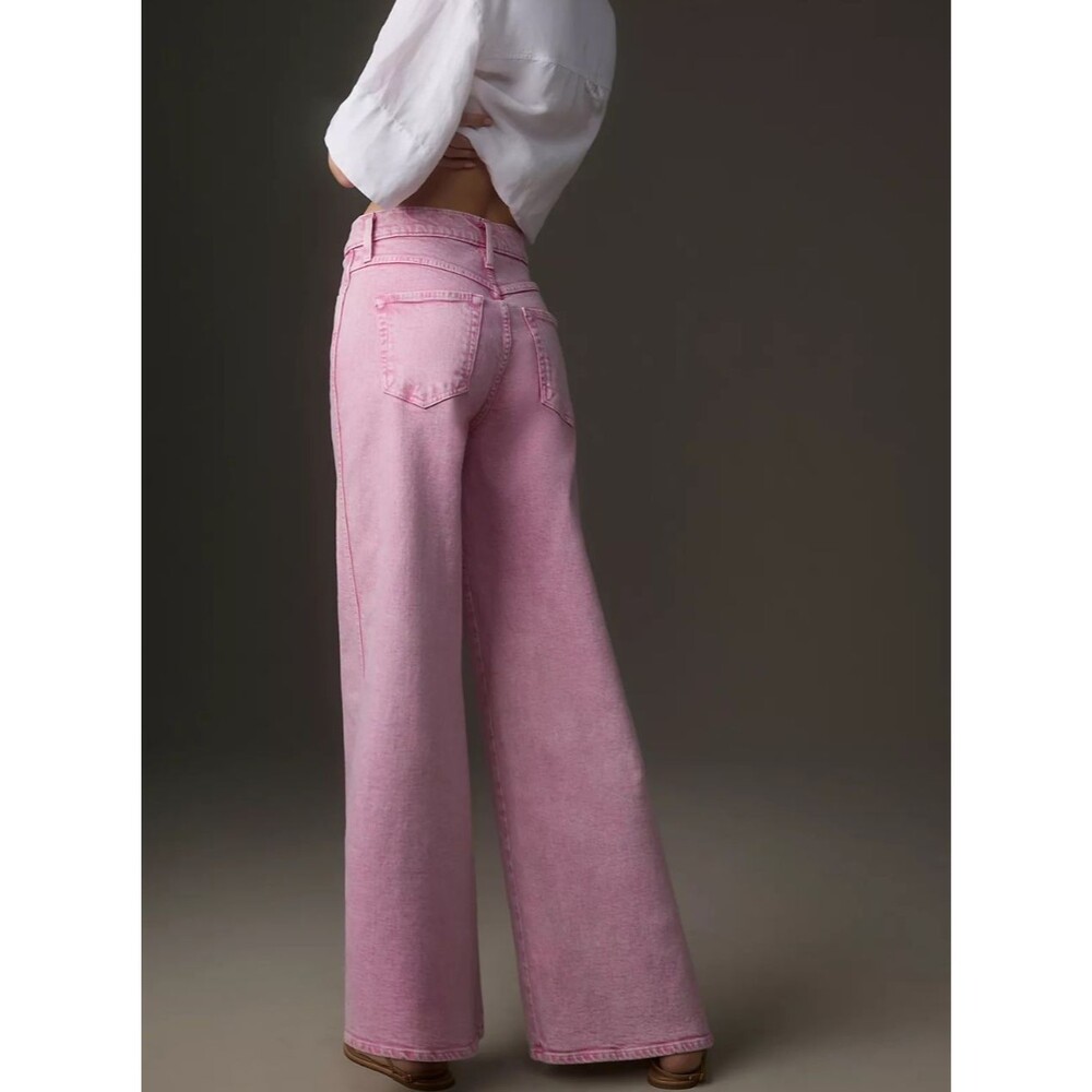AMO Frida High Rise Wide Leg Denim Jeans Peony Pink Made in USA $278 Size 26